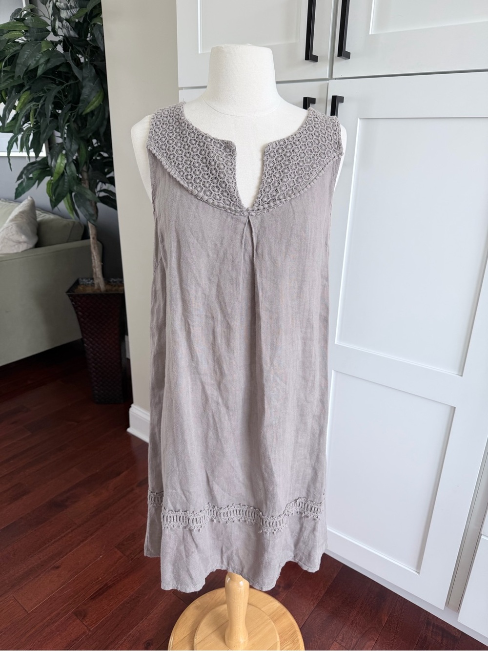 Via Signoria Pure Linen Shift Dress Taupe Womens Medium